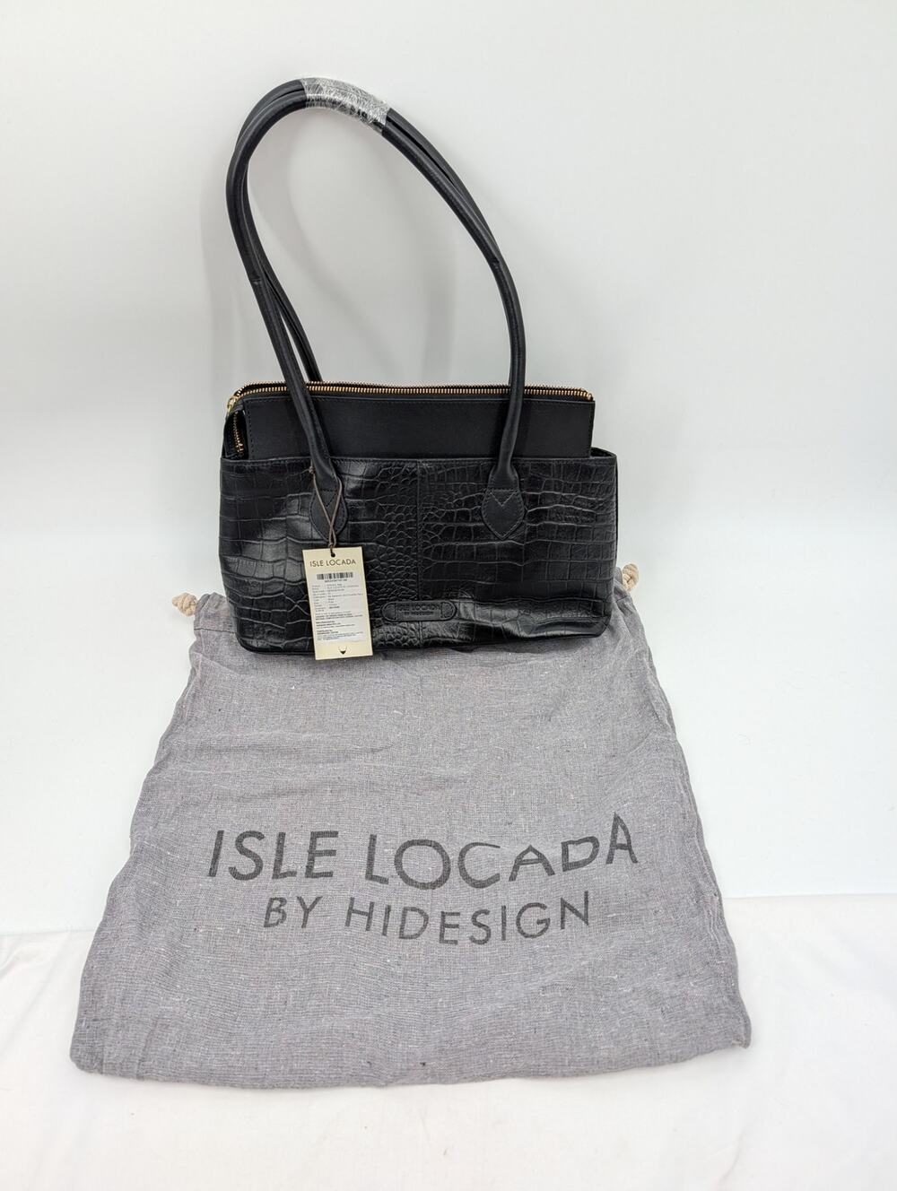 NWT Isle Locada By HiDesign EE SANTORONI 03 Handbag Croc Embossed Leather Black